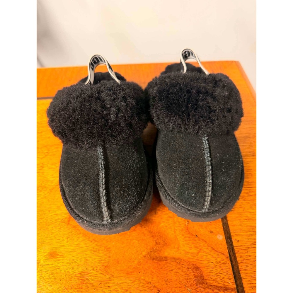 UGG Kids 11 Black Funkette Slipper Platform Suede Sheepskin 1130395K - Picture 2 of 6
